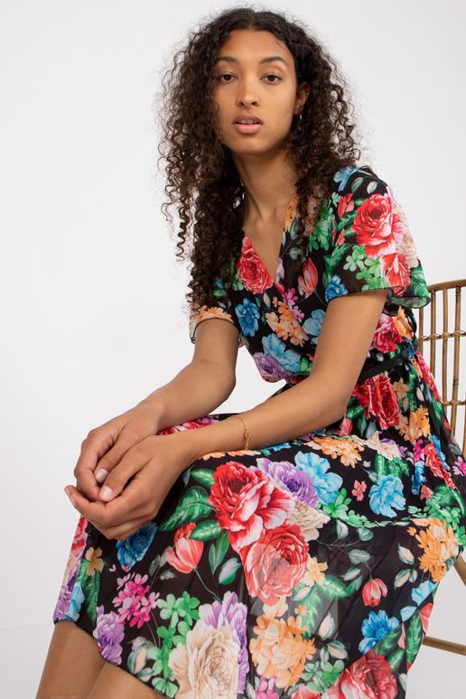 Melna ziedu raksta Midi kleita