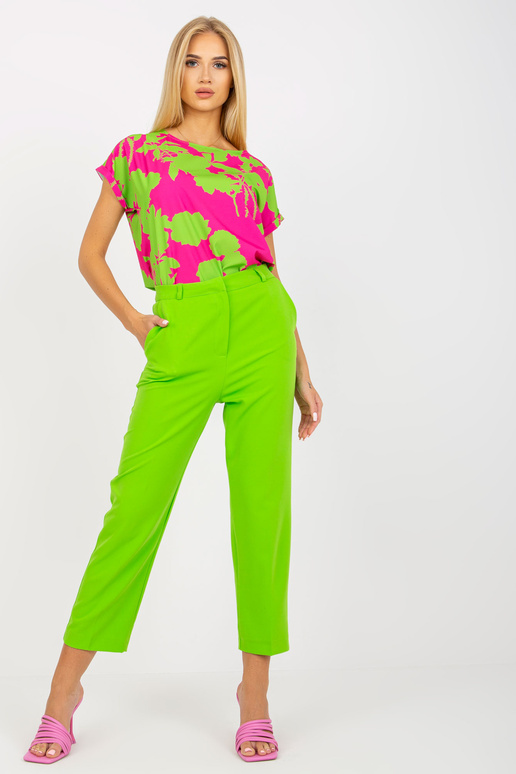 Gaiši zaļas auduma bikses ar augstu...