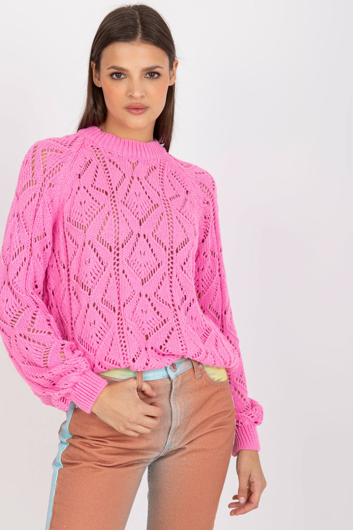 Rozā ažūra džemperis klasisks ar...