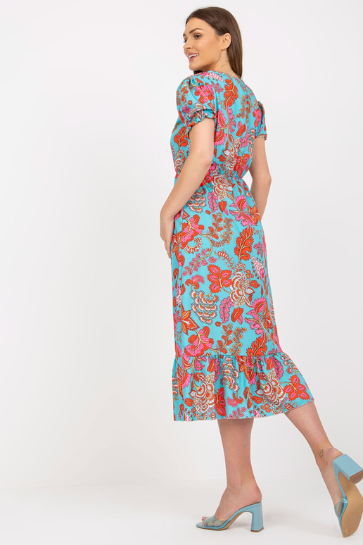 Zila midi kleita ar apdruku un šķēlumu