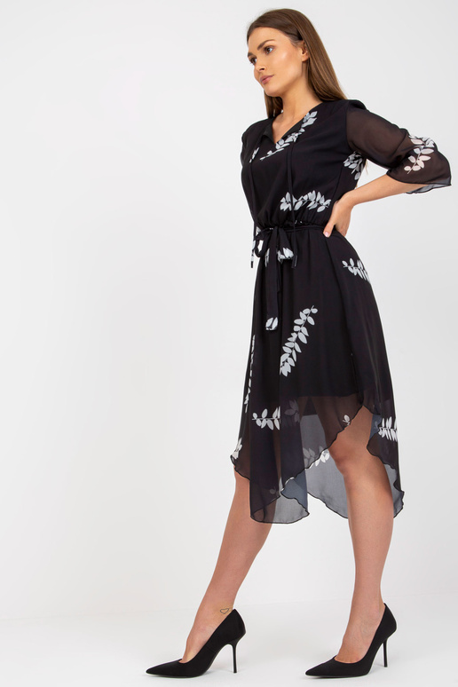 Melna asimetriska kleita ar apdrukām...