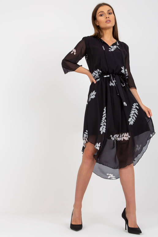 Melna asimetriska kleita ar apdrukām...