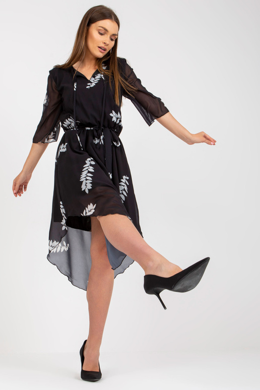 Melna asimetriska kleita ar apdrukām...