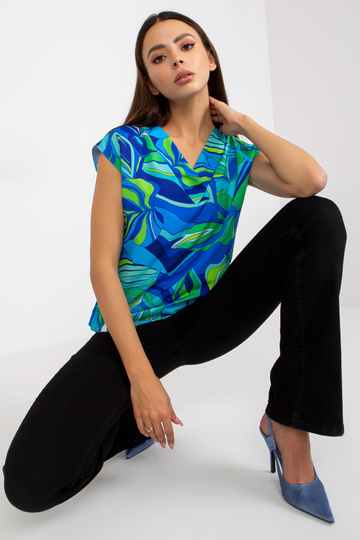 Zila un zaļa brīva blūze ar...