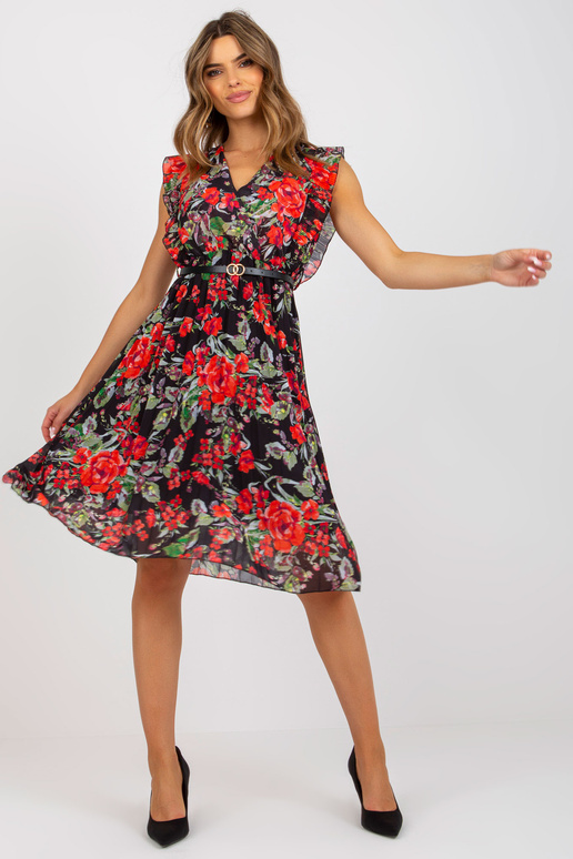 Melna un sarkana ziedu kroku midi kleita