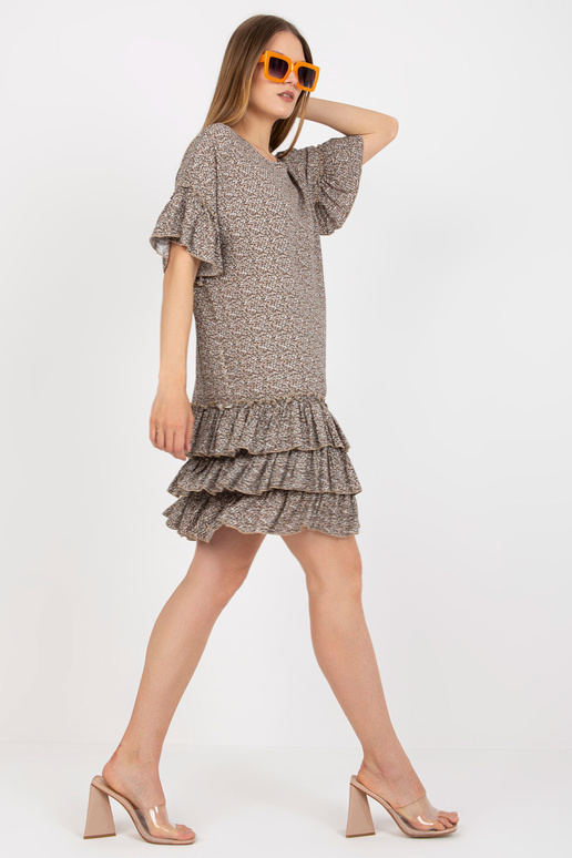 Bēša mini kleita ar volāniem un īsām...