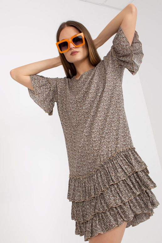 Bēša mini kleita ar volāniem un īsām...