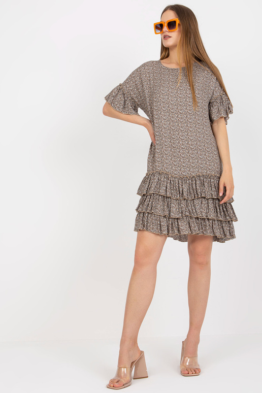 Bēša mini kleita ar volāniem un īsām...