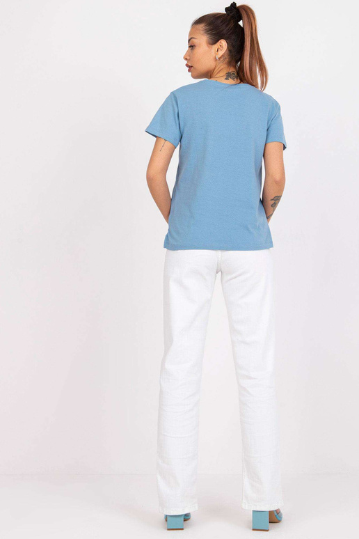 Gaiši zils T-krekls sieviešu V veida...