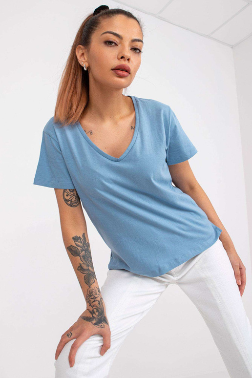 Gaiši zils T-krekls sieviešu V veida...
