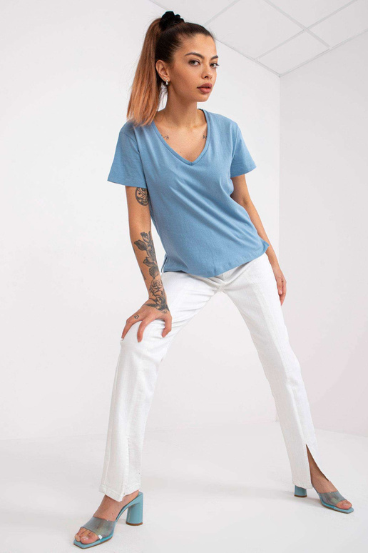 Gaiši zils T-krekls sieviešu V veida...