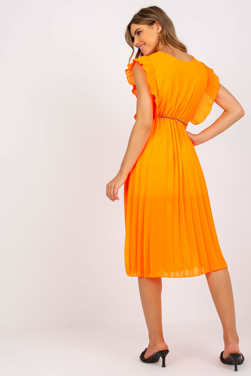 Fluo oranža gaisīga midi kleita ar kroku