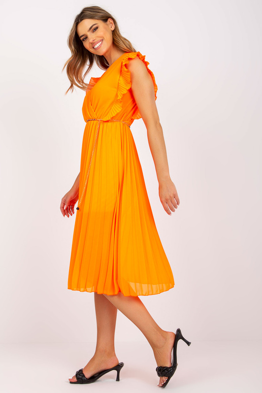 Fluo oranža gaisīga midi kleita ar kroku