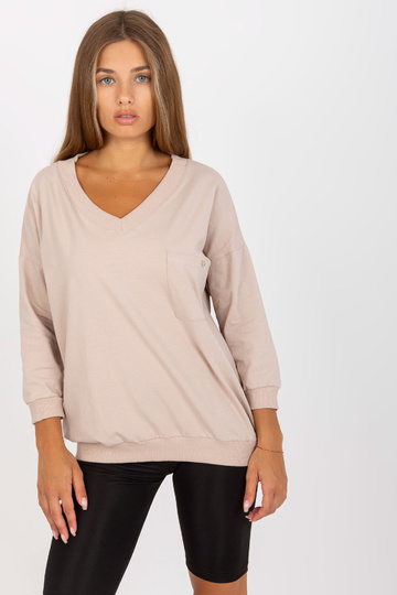 Bēša kokvilnas blūze ar kabatu