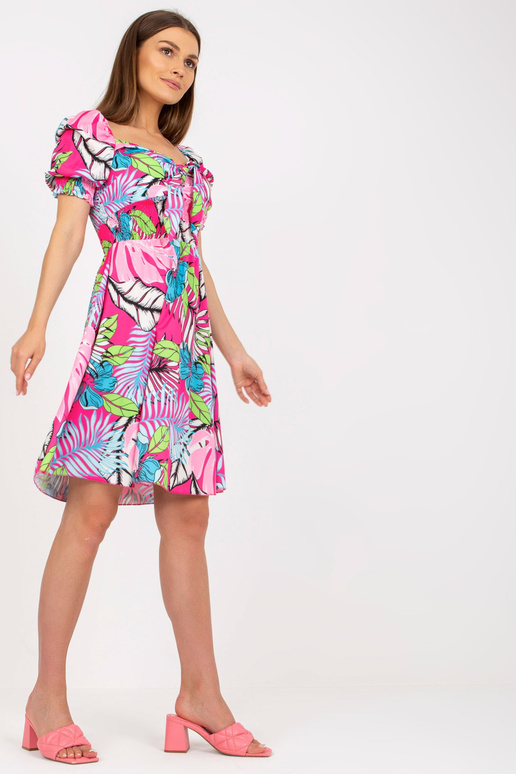 Rozā vasaras spāņu kleita ar apdrukām