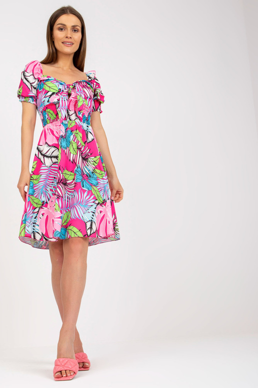 Rozā vasaras spāņu kleita ar apdrukām