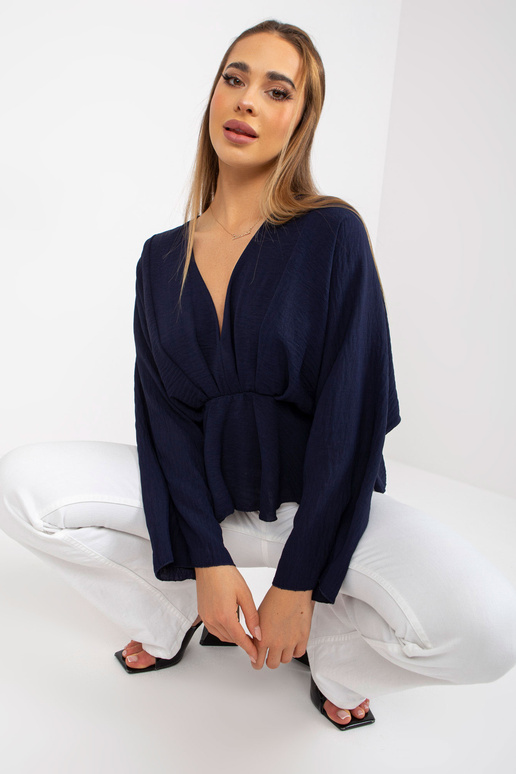 Tumši zila viena izmēra blūze ar V...