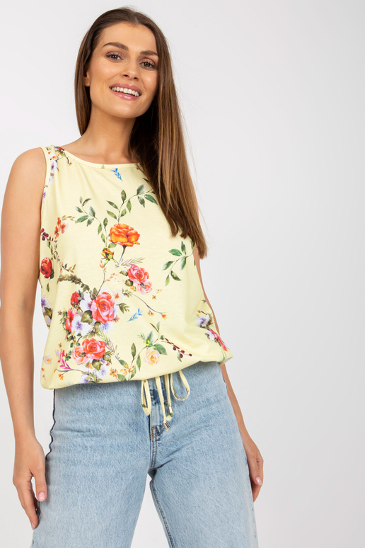 Gaiši dzeltenā raksta tops ar kakla...