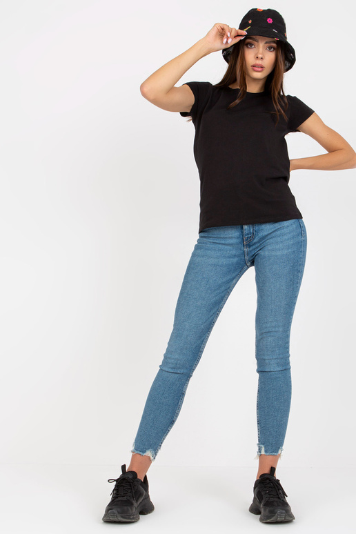 Melns sieviešu pamata kokvilnas T-krekls