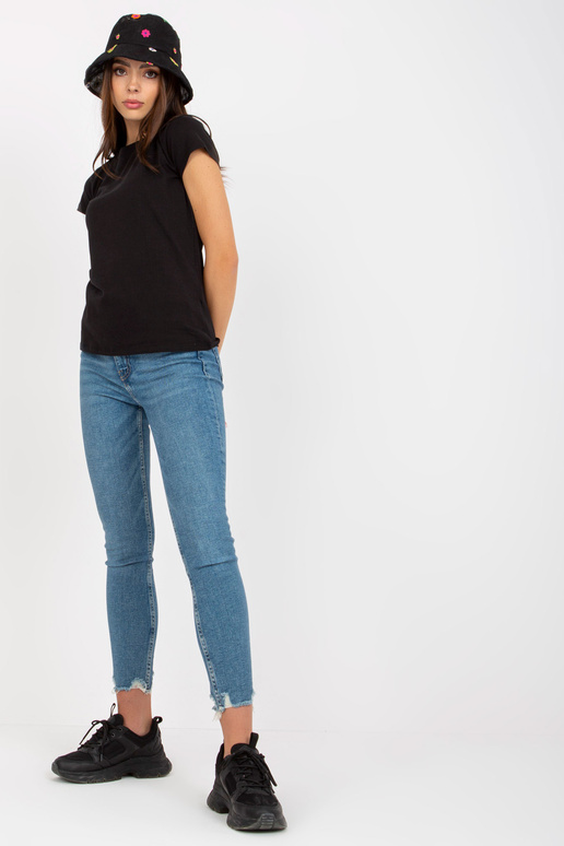 Melns sieviešu pamata kokvilnas T-krekls