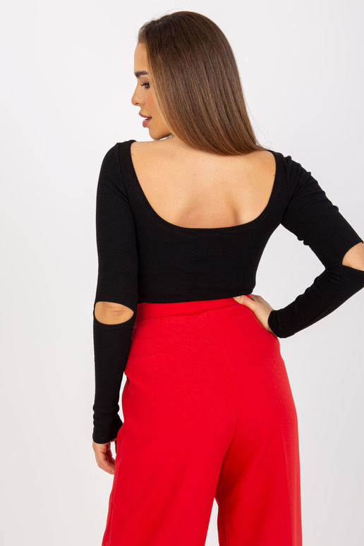 Black Ribbed Basic Blūze ar garām...