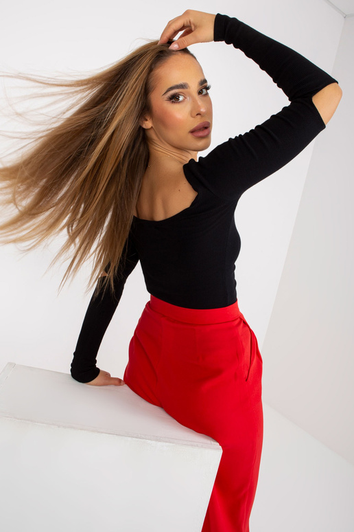 Black Ribbed Basic Blūze ar garām...