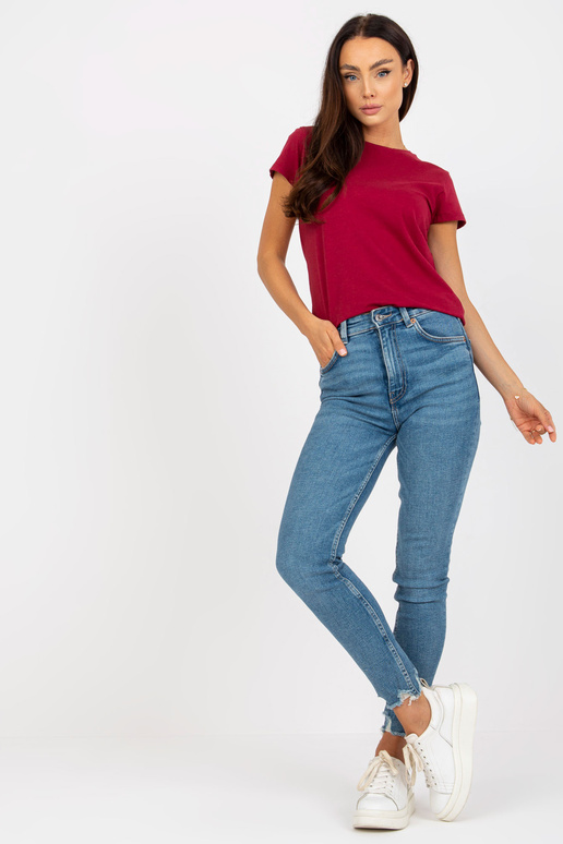 Bordo pamata t-krekls ar īsām piedurknēm