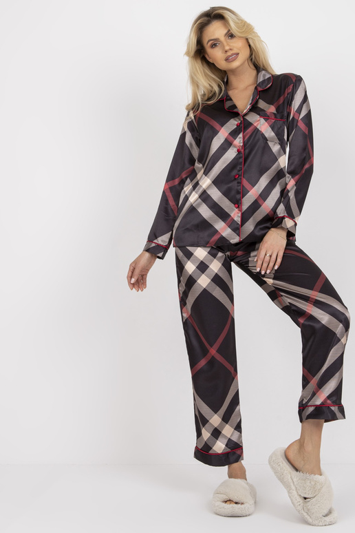 Melna mākslīgā satīna pidžama ar biksēm