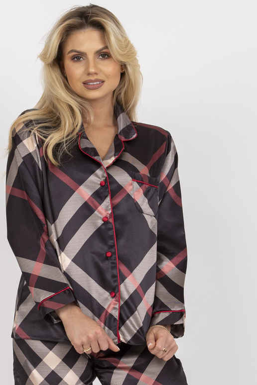 Melna mākslīgā satīna pidžama ar biksēm