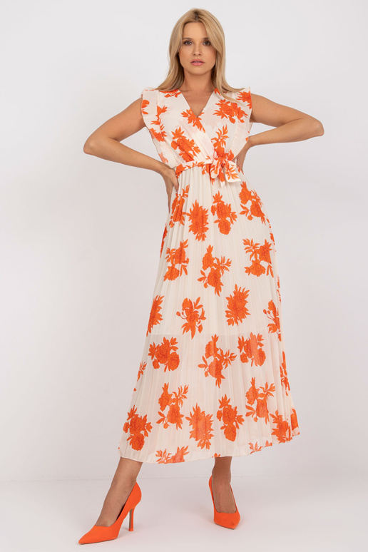 Bēša un oranža gara kroku kleita ar...