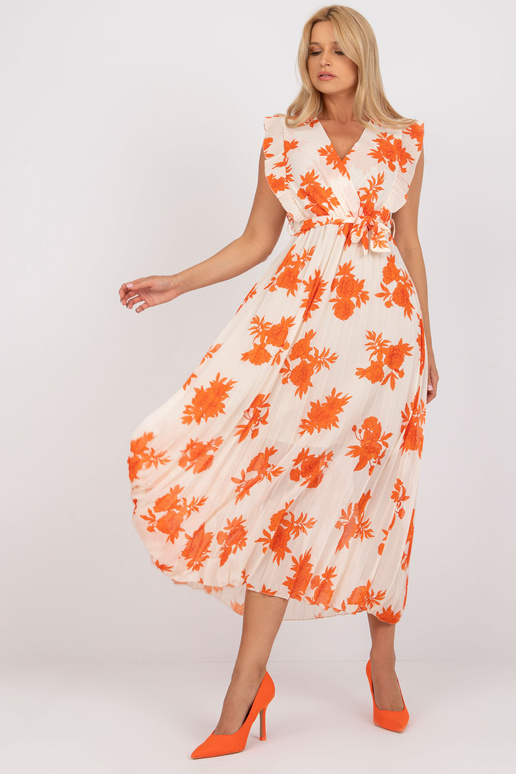 Bēša un oranža gara kroku kleita ar...