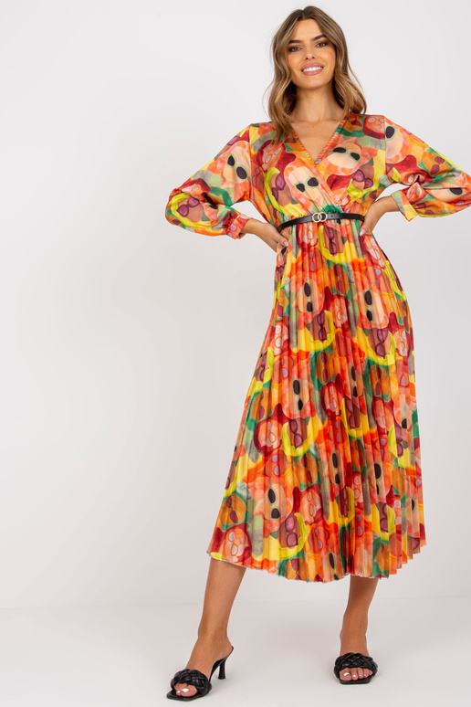 Oranža kroku kleita ar krāsainiem...