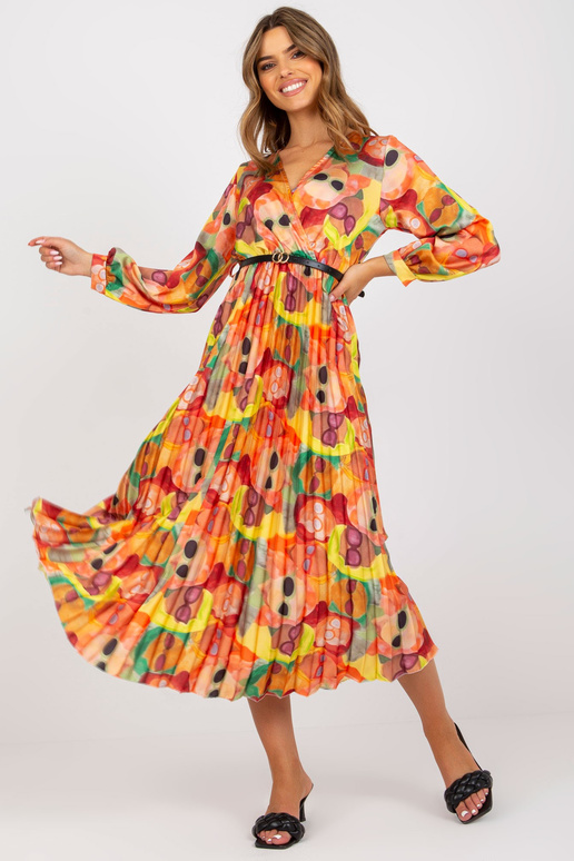 Oranža kroku kleita ar krāsainiem...