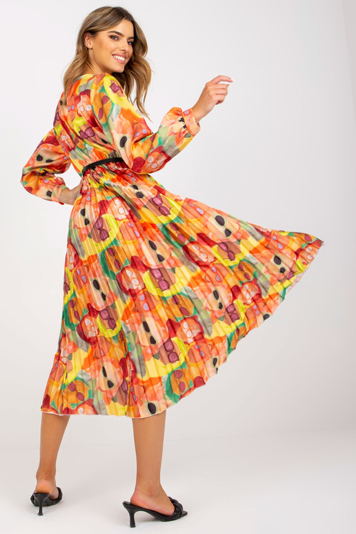 Oranža kroku kleita ar krāsainiem...