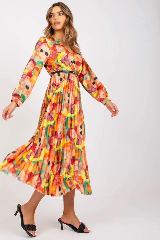 Oranža kroku kleita ar krāsainiem...