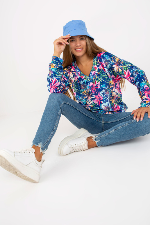 Zila velūra blūze ar apdruku RUE PARIS