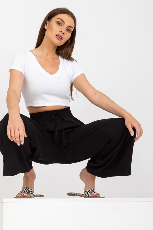 Melnas platas auduma bikses ar...