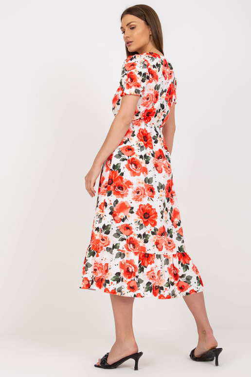 Balta puķaina midi kleita ar šķēlumu