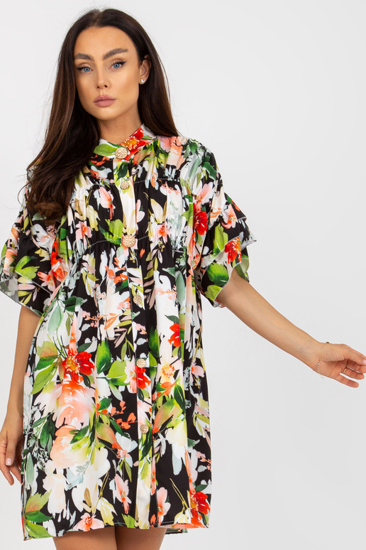 Melna gaisīga ziedu kleita ar volāniem