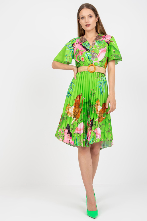 Gaiši zaļa kleita ar apdrukām un pīto...