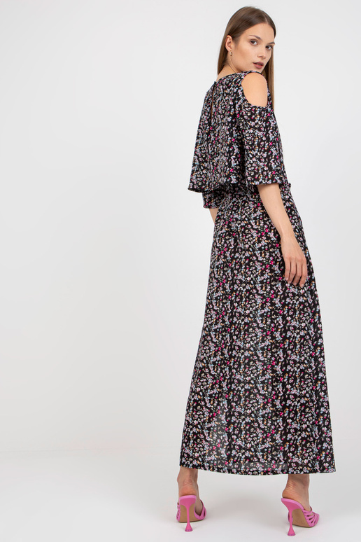 Melna puķaina maxi kleita ar kabatām...