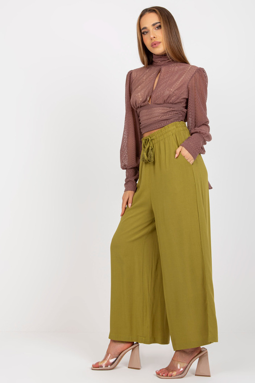 Olīvu gaišas platas bikses vasarai ar...