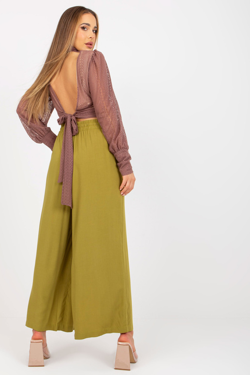 Olīvu gaišas platas bikses vasarai ar...