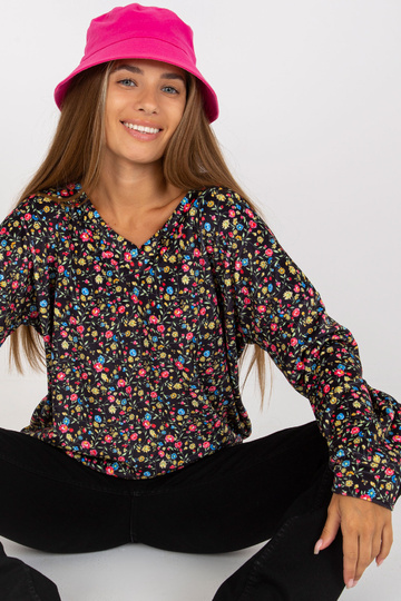 Melna velūra ziedu blūze ar...