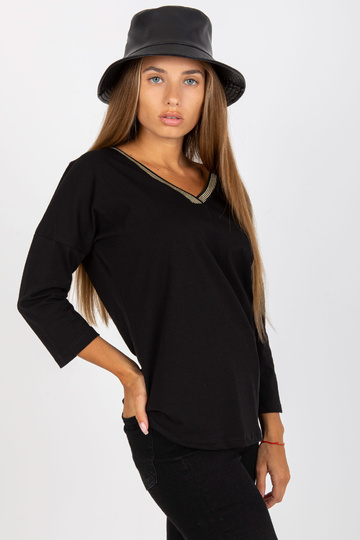 Melna ikdienas blūze ar V...