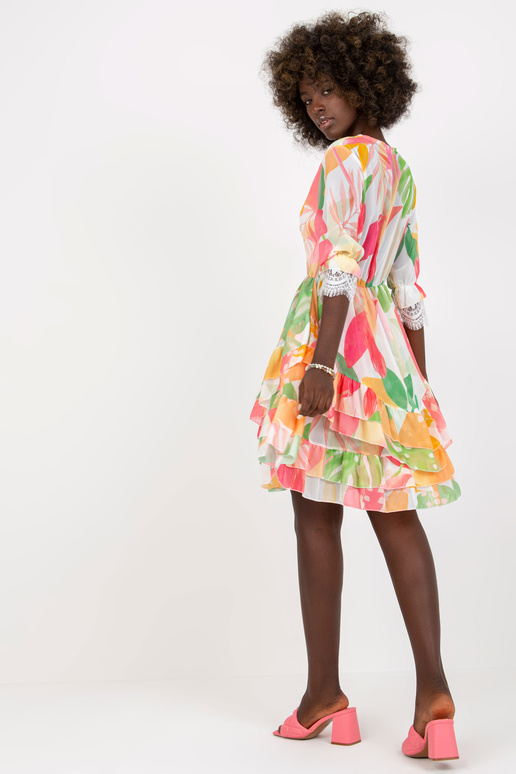 Rozā un zaļā uzliesmojuma kleita ar...