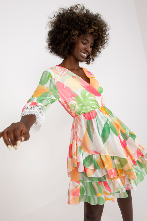 Rozā un zaļā uzliesmojuma kleita ar...