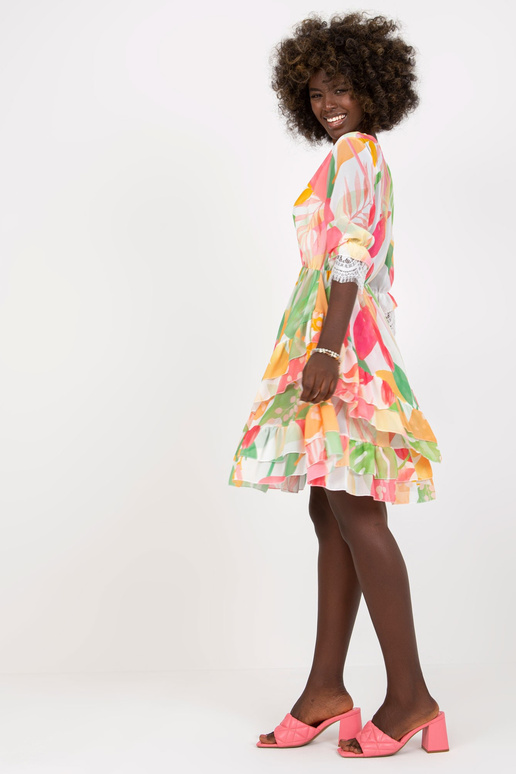 Rozā un zaļā uzliesmojuma kleita ar...