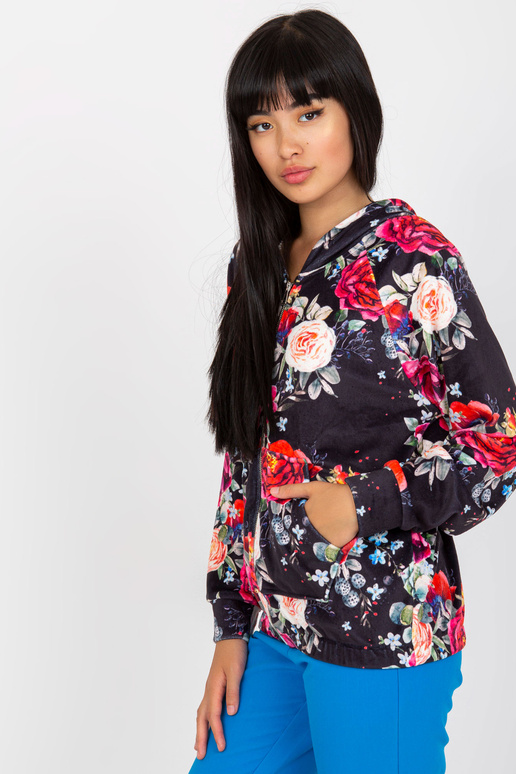 Melns velūra ziedu džemperis RUE PARIS Melns velūra ziedu džemperis RUE PARIS