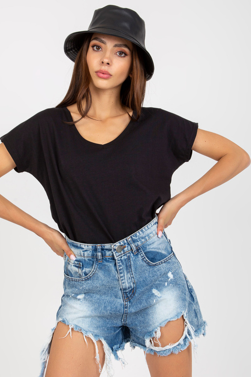 Melns sieviešu pamata T-krekls ar V...